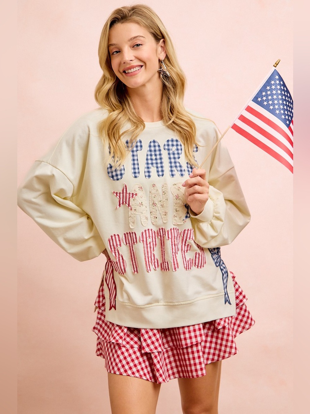 BiBi 4th Of July Stars And Stripes Patches Sweatshirt - Picture 4 of 16